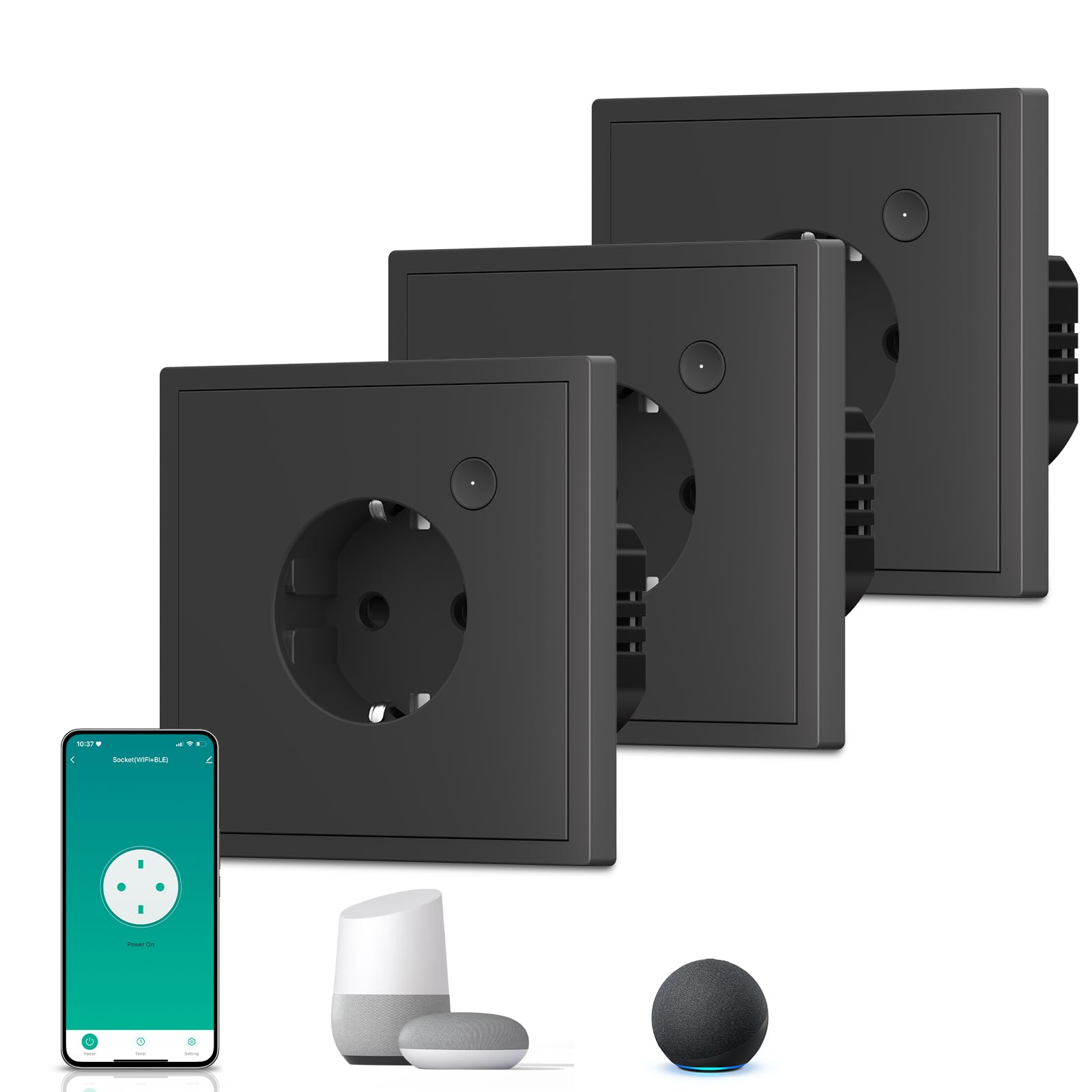 BSEED Enchufe Inteligente con 20W USB y Tipo C,Mate Enchufe Pared Wifi con Medidor Consumo,Control Remoto por APP & Voz,Requiere Cable Neutro,1 Enchufe,Blanco 86mm — view 12