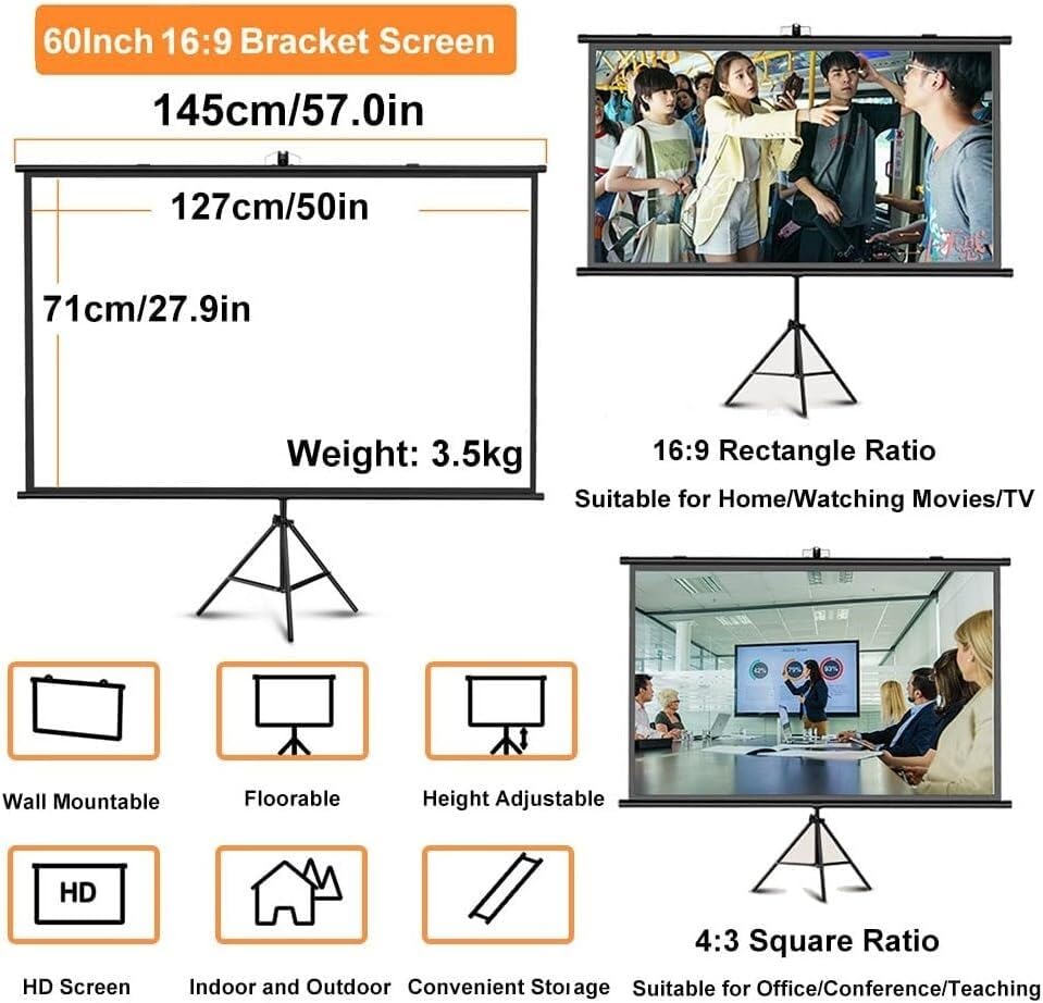 Pantalla de proyección manual 60 pulg 16:9 con trípode miniatura 7
