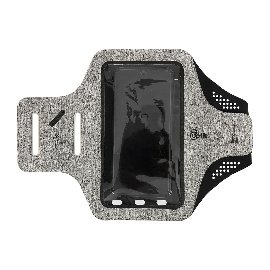 UPFIT - Opaska na ramię na smartfona - Rozmiar XL - Regulowana opaska - Przezroczyste okno dotykowe - Długość paska: 14cm - Kolor: Szary - Umożliwia transport telefonu wokół ramienia