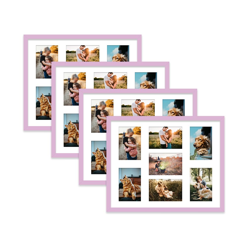 Lilac Multi Photo Frame - Holds 7 x 6x4 Pictures, Family Collage Picture Frame for Wall Display, 20x16 Frame size, Set of 4