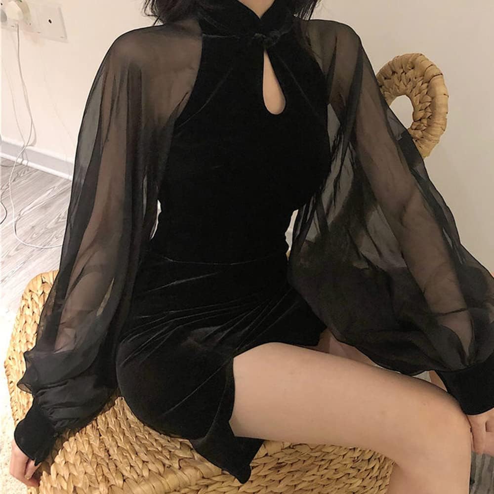 Cheongsam Slim Fit Sexy Bodycon Dress Going Out Date Night Waist Mini Short Wrap Mesh Dress Split Hem Party Clubwear - Image 2