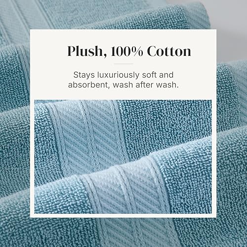 Image of Modern Threads 6 Piece Bath Towel Set - Bathroom Set with 2 Bath Towels, 2 Hand Towels, and 2 Wash Cloths - 100% Cotton, Super Absorbent & Extra Soft - Reversible Botanical Vine (Blue)