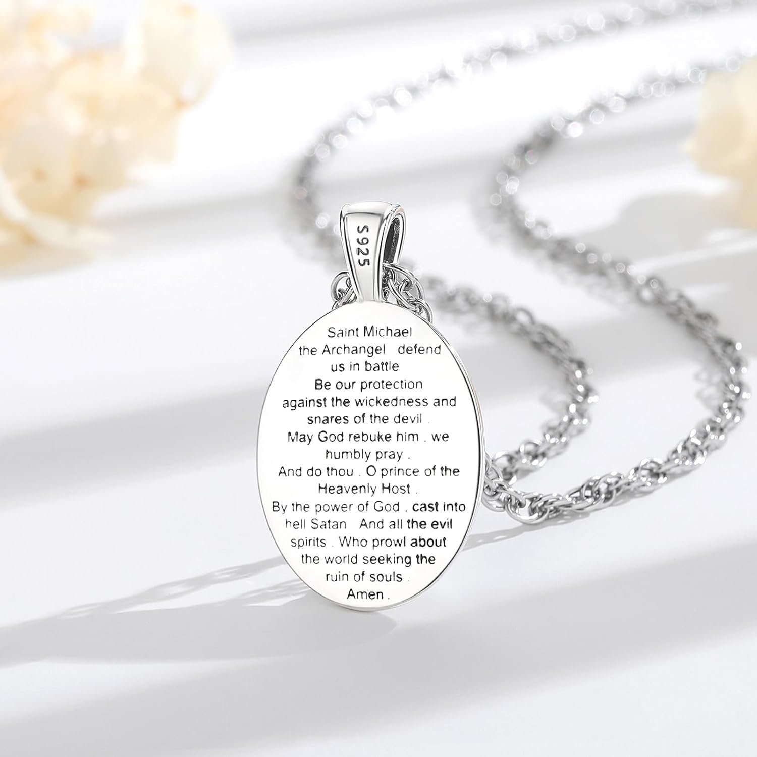 EUDORA 925 Sterling Silver St Benedict/St Michael/St Christopher/Archangel Raphael Gabriel Metatron/Virgin Mary/St Joseph/St Anthony Crucifix Pendant Bible Verse Prayer Necklace Jewelry for Men Women - Image 3
