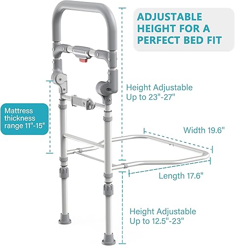 Miniatura 7 de Rieles de cama para adultos mayores, riel de asistencia lateral plegable de seguridad para personas mayores con sensor de movimiento de luz y