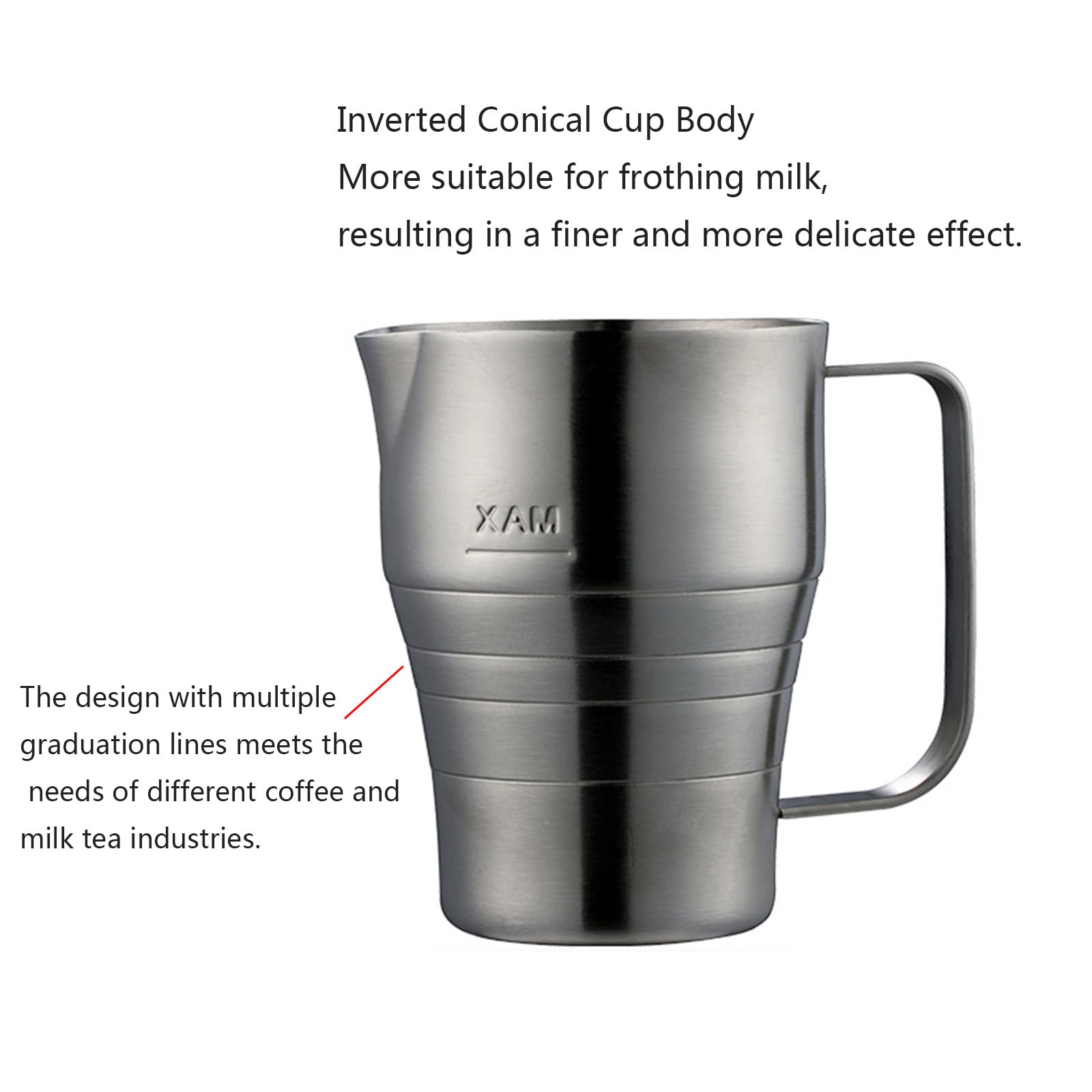 Jarra espumadora de leche de acero inoxidable 304 de 900 ml con escala, mango ergonómico para arte con leche y chocolate caliente, taza de espuma de café de acero inoxidable