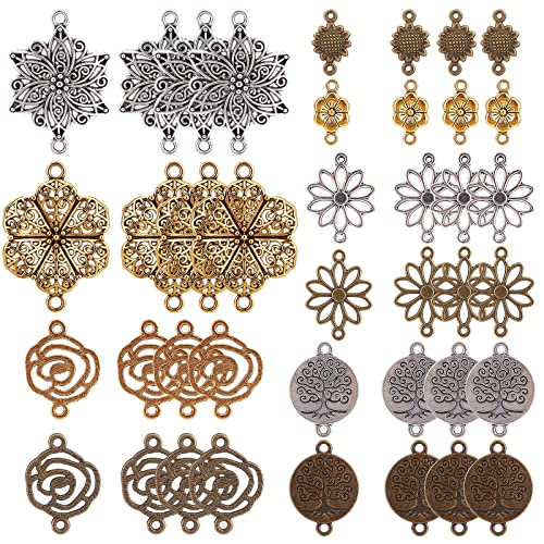 SUNNYCLUE 1 Box 60Pcs 10 Styles Filigree Connectors Charms Gold