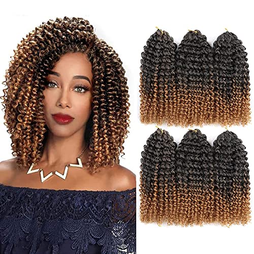 Millsi Passion Twist Hair 8 Inch Water Wave 6 Packs Passion Twists Crochet Braids Hair Fluffy Curly Bomb Twist Synthetic Fiber Low Temperature Twist Hair for Black Women (8 Inch, T27)