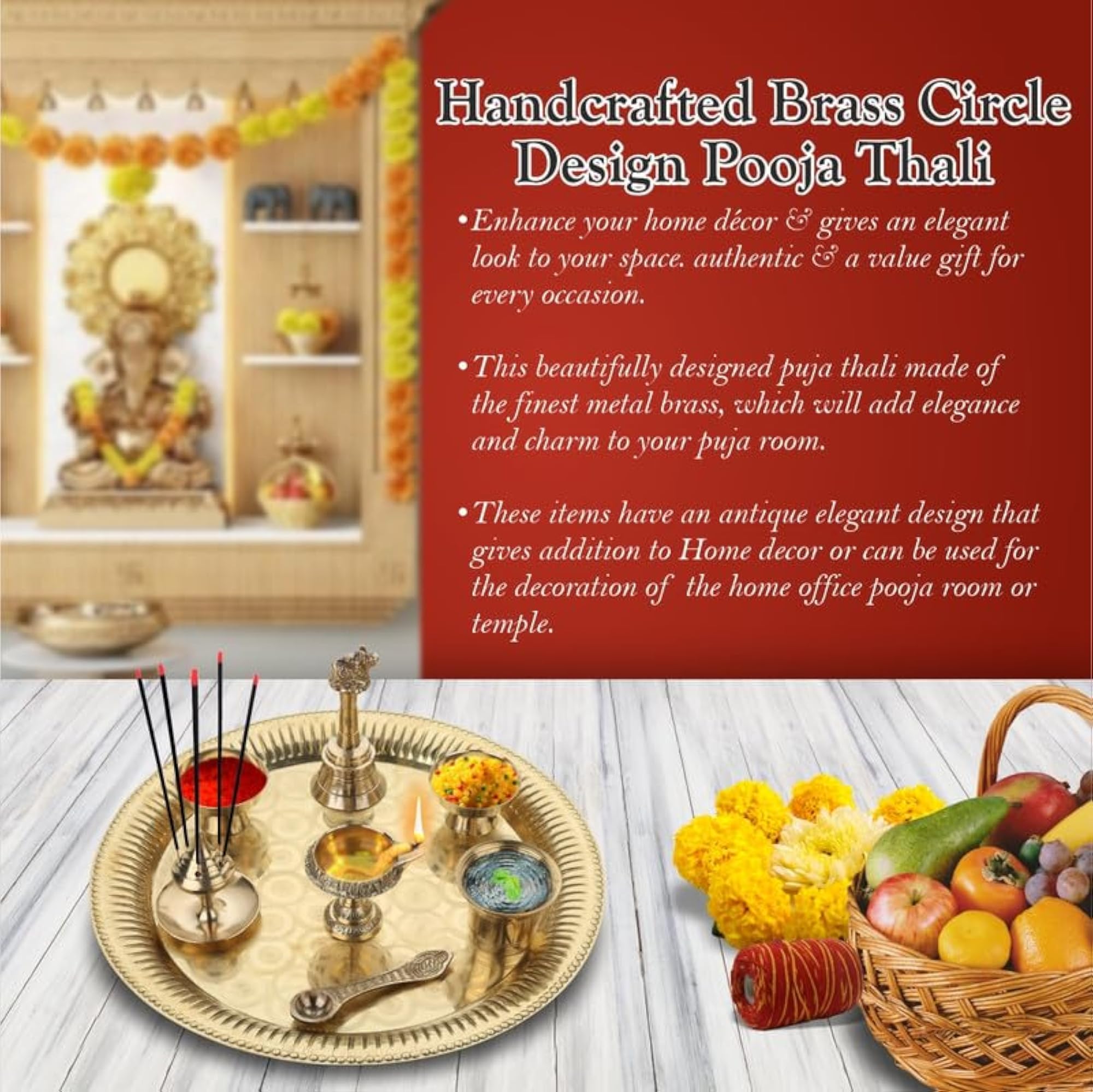Pure Brass Flower Embossed Pooja Thali Plate