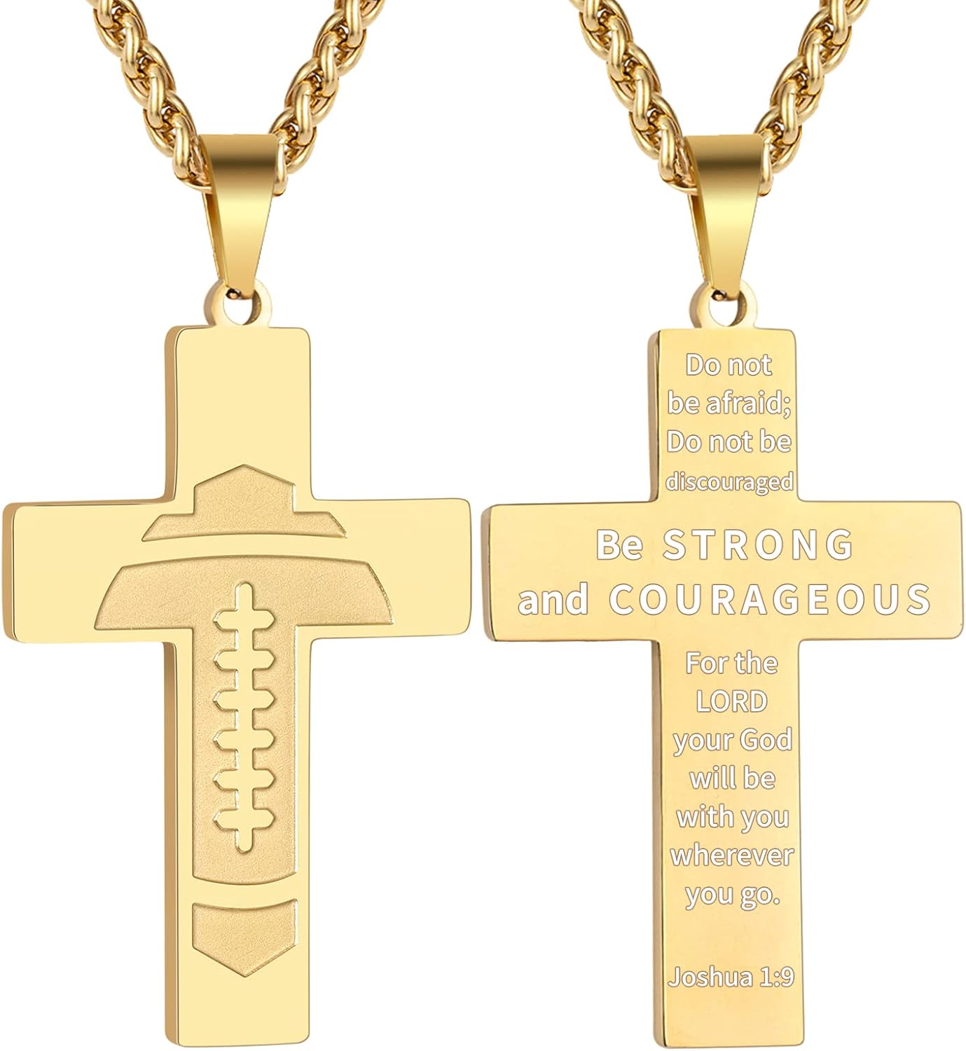 Football Cross Necklace for Kids Men Teen Boys Boyfriend Husband, Inspirational Bible Verse Religious Christian Gift