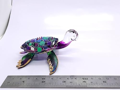 Miniatura 2 de Figuras en miniatura de tortuga, mar, animales, vidrio soplado a mano, regalo coleccionable para decorar el hogar (4 pulgadas, verde y morado)