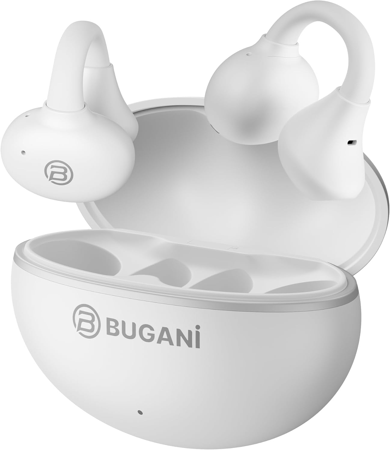 BUGANI Open Ear Headphones, Clip On Wireless Earbuds with Bluetooth 6.0, Open Ear Earbuds for Running, Workout Headphones with Ear Clip, 5.1g Ultra-Light Sport Earbuds, IPX5 Waterproof (White)