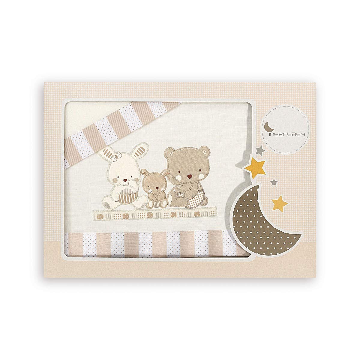 Parure De Lit Minicuna 3 Pièces Interbaby Love - Coton 100% - Taille 80x55cm - Housse Élastiquée - Couleur Beige