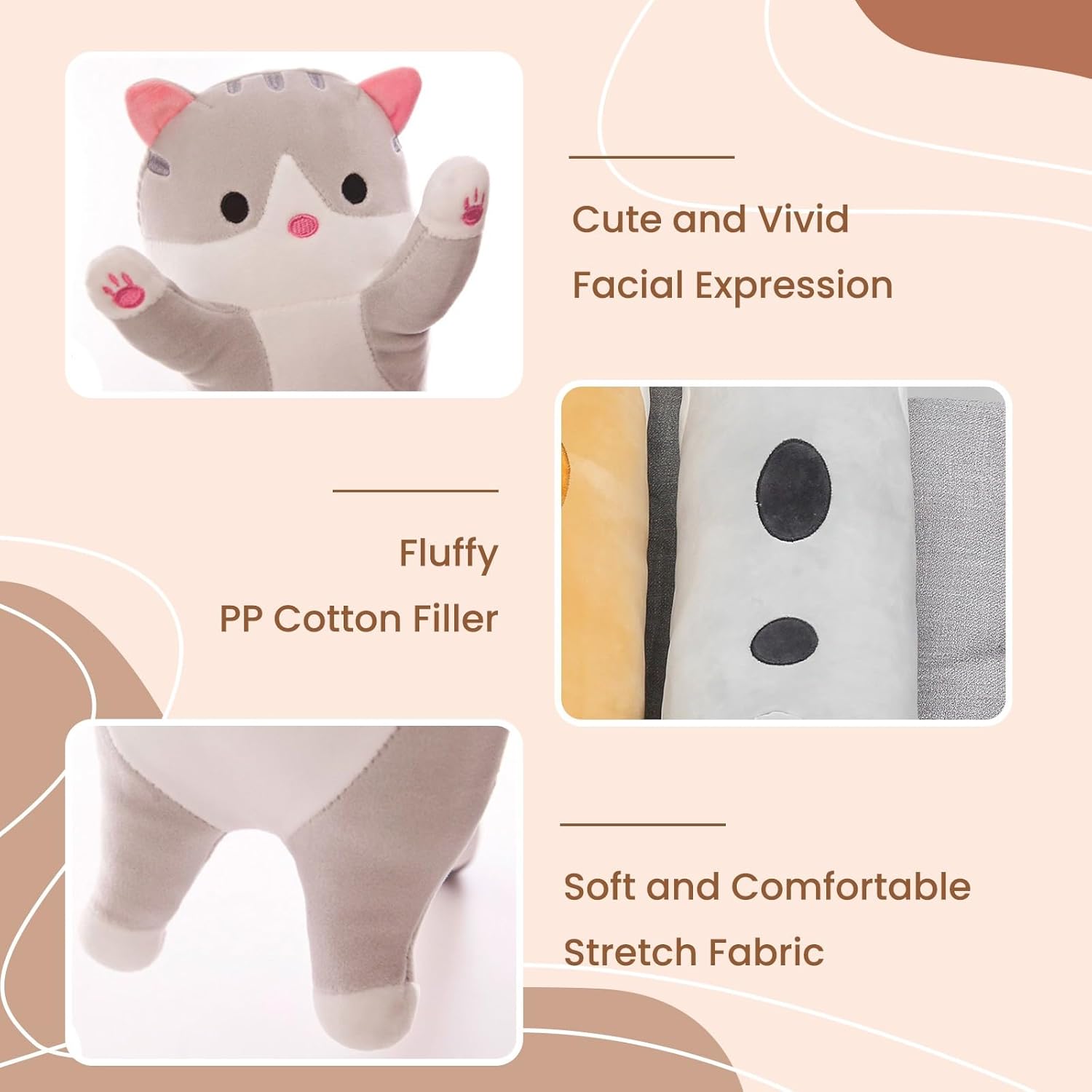 Cute Cat Plush Long Body Pillow – Soft Cartoon Stuffed Animal Doll, Kawaii Cat Plushie Cuddle Toy for Kids, Girls & Girlfriend (Pink, 59 Inch)