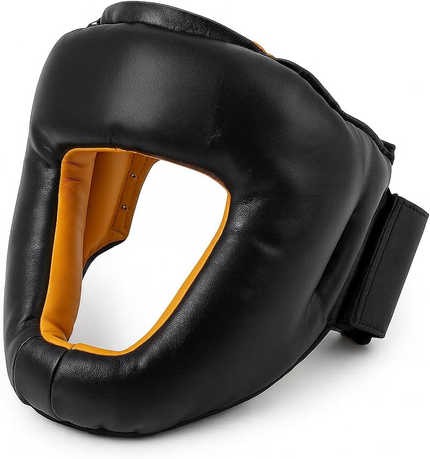 Martial Arts Headgear Open-Face Helmet – Lace-Up Adjustable Training Head Guard for Karate, Kung Fu & Kenpo