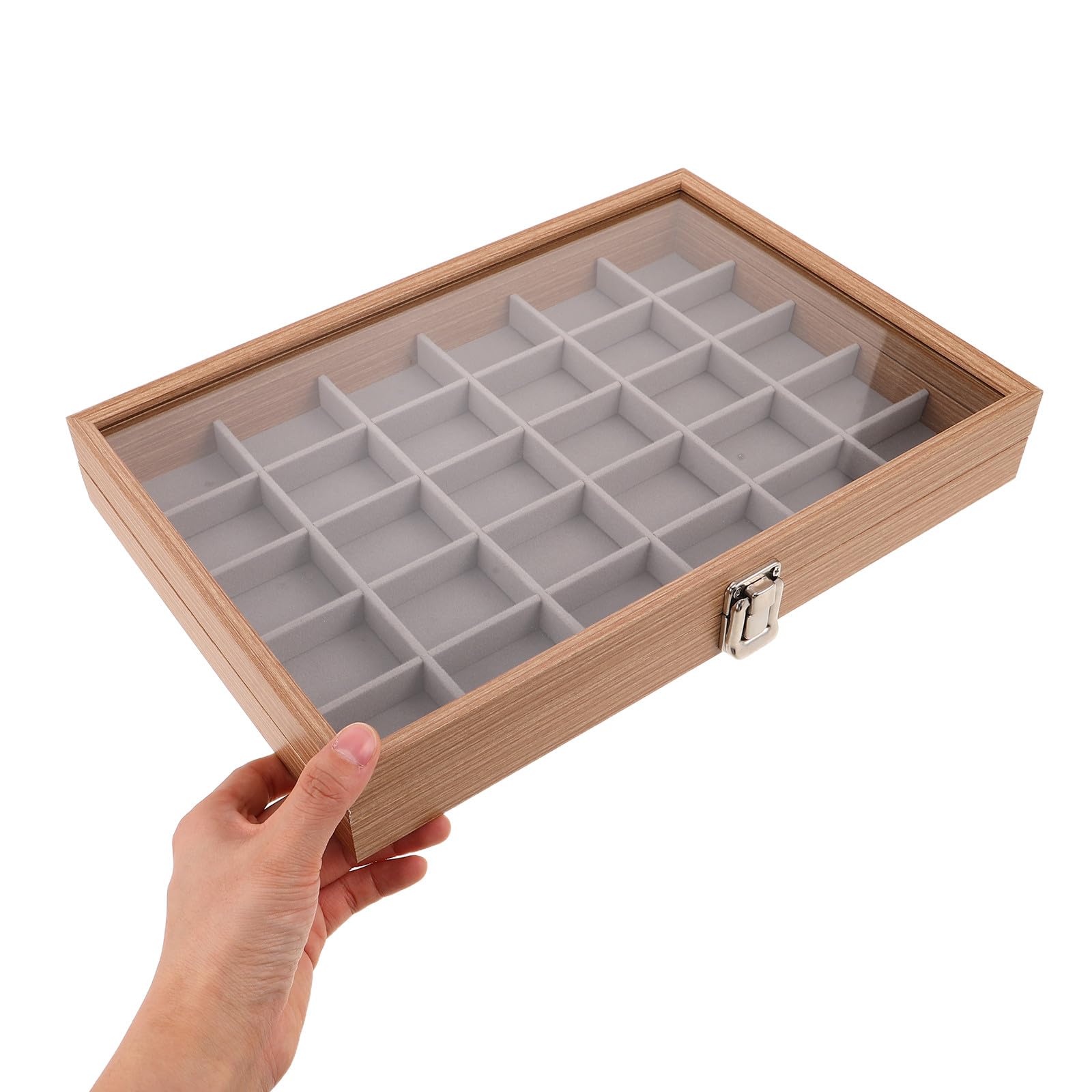 Operitacx Aufbewahrungsbox für Steinsammlungen mit 30 Fächern und Deckel | Beige, 35, 00x24, 00x5, 00cm, Geteilter Kasten für Mineralien, Kristalle und Schmuck