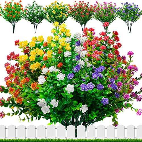 12 Pezzi Fiori Artificiali da Esterno, Fiori Finti Artificiale Arbusti Ramo Resistente ai Raggi UV Bouquet di Fiori Finti per Decorazioni Cimitero, Giardino, Vasi, Finestra di Casa