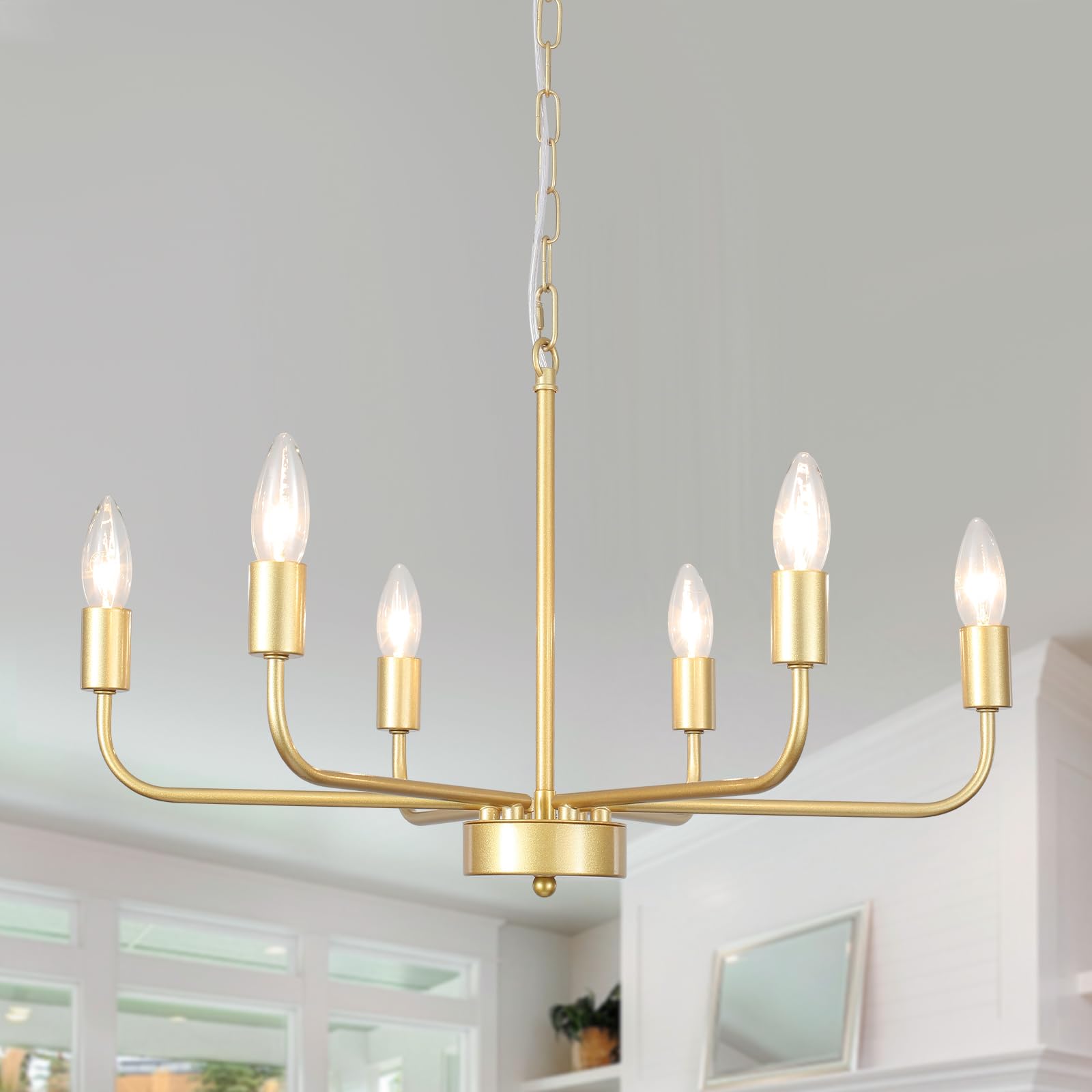 ASHUAQI Gold Chandelier 6 Light Modern Farmhouse Chandeliers for Dining Room Industrial Iron Pendant Light Fixtures for Living Room Bedroom Kitchen Office Hallway Entryway