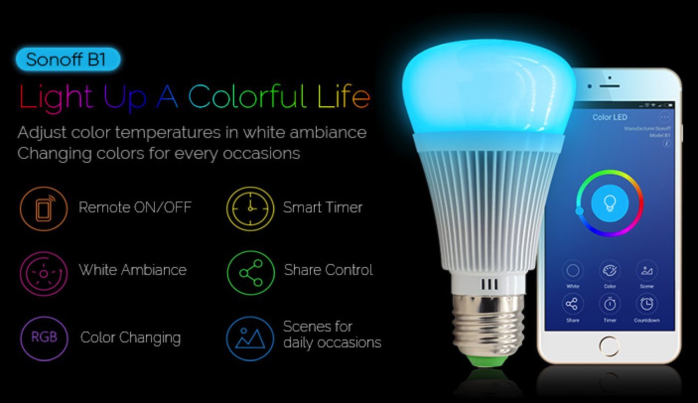 sonoff B1 LED Color bombilla, automatización del hogar inteligente inalámbrico funciona con Alexa y más