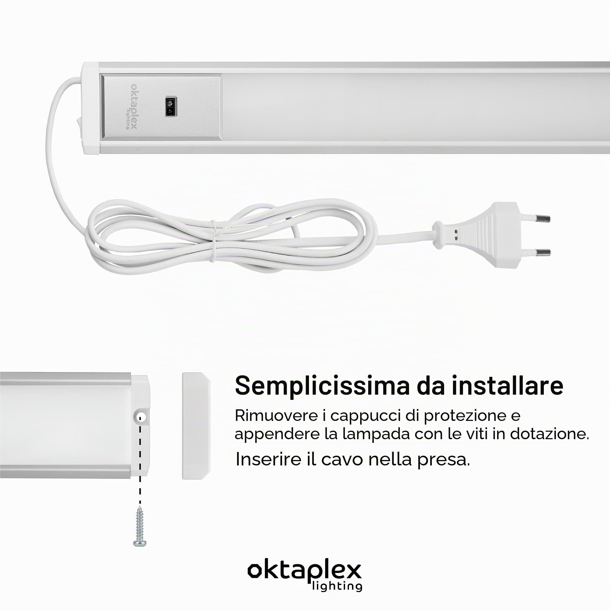 Oktaplex Riva illuminazione LED sottopensile con sensore 90 cm | 760 lm e 9,9 W, 4000 K bianco neutro su 230 V, dimmerabile con sensore gestuale e corpo in alluminio argento ultrapiatto