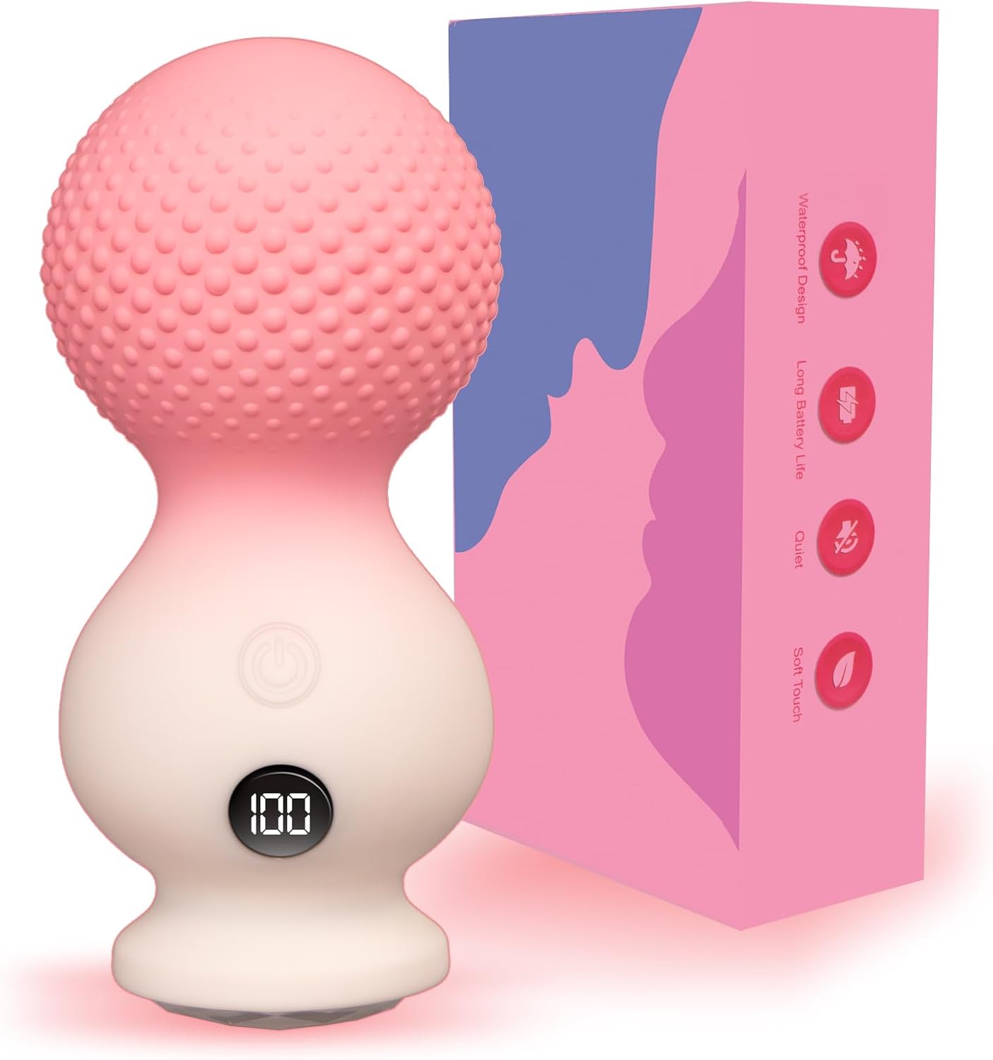 Mini Portable Muscle Massager, Handheld Silicone Vibration Massager with 10 Modes, Textured Massage Head, Rechargeable Deep Tissue Relaxation Device for Office Travel Home