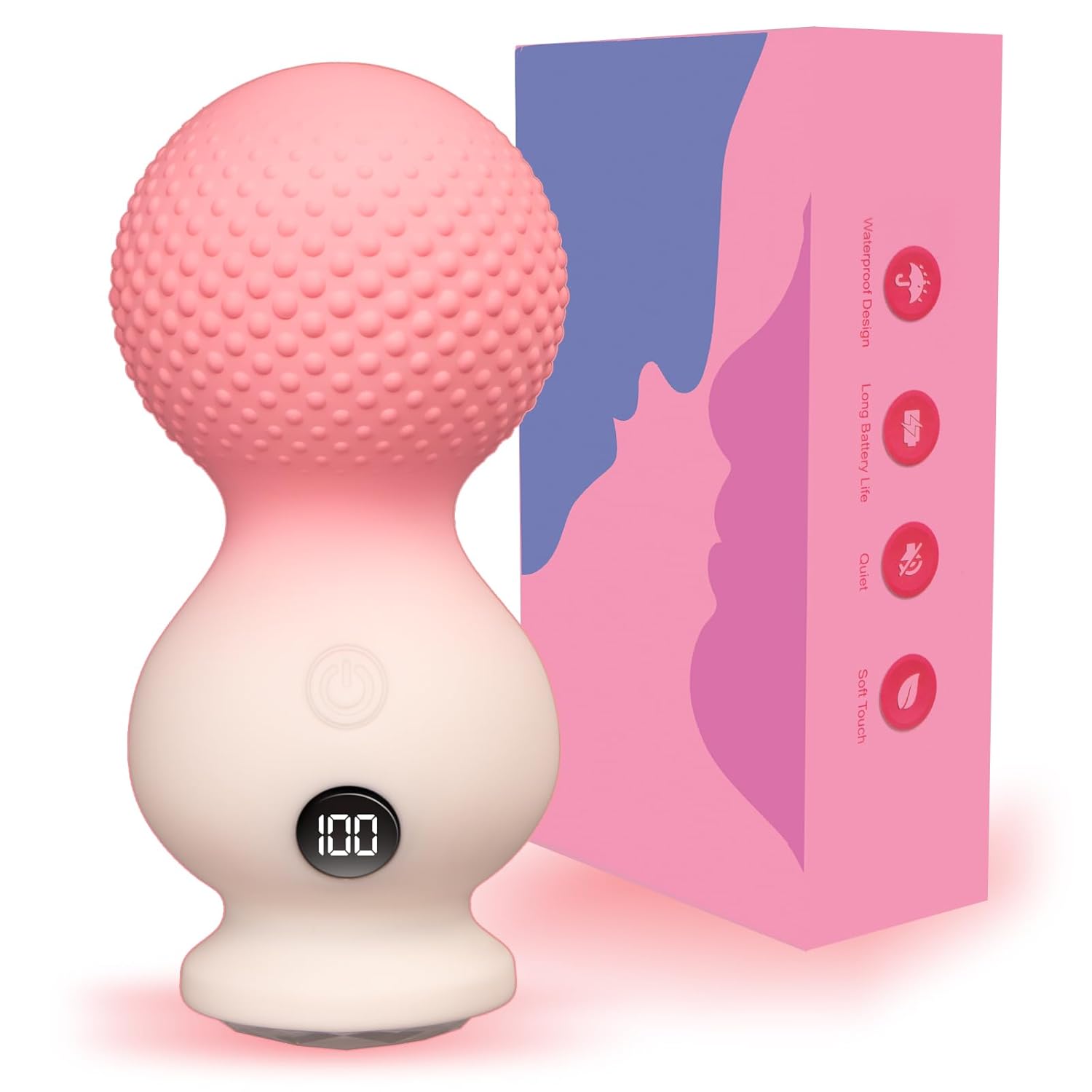 Personal Massager Vibrator with Display Skin-Soft Silicone Sex Toys USB Rechargeable Massagers 10 Vibration Waterproof Powerful Pink Vibrator