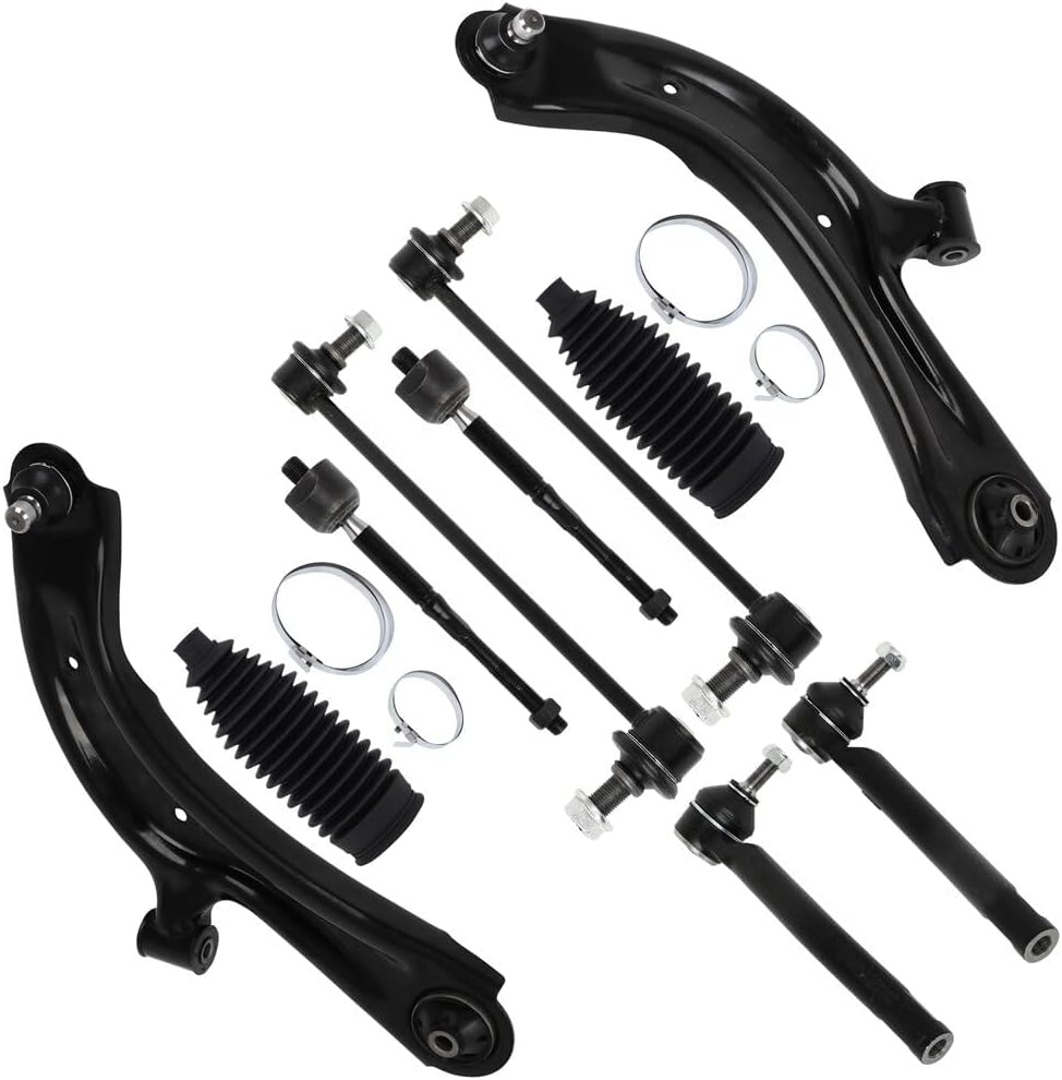 SCITOO 10pcs Front Suspension Kit Lower Control Arm with Ball Joint fit 2015-2018 for Chevy City Express 2013-2019 for Nissan for Sentra for NV200 with Outer Inner Tie Rod Steering Boot Sway Bar Link