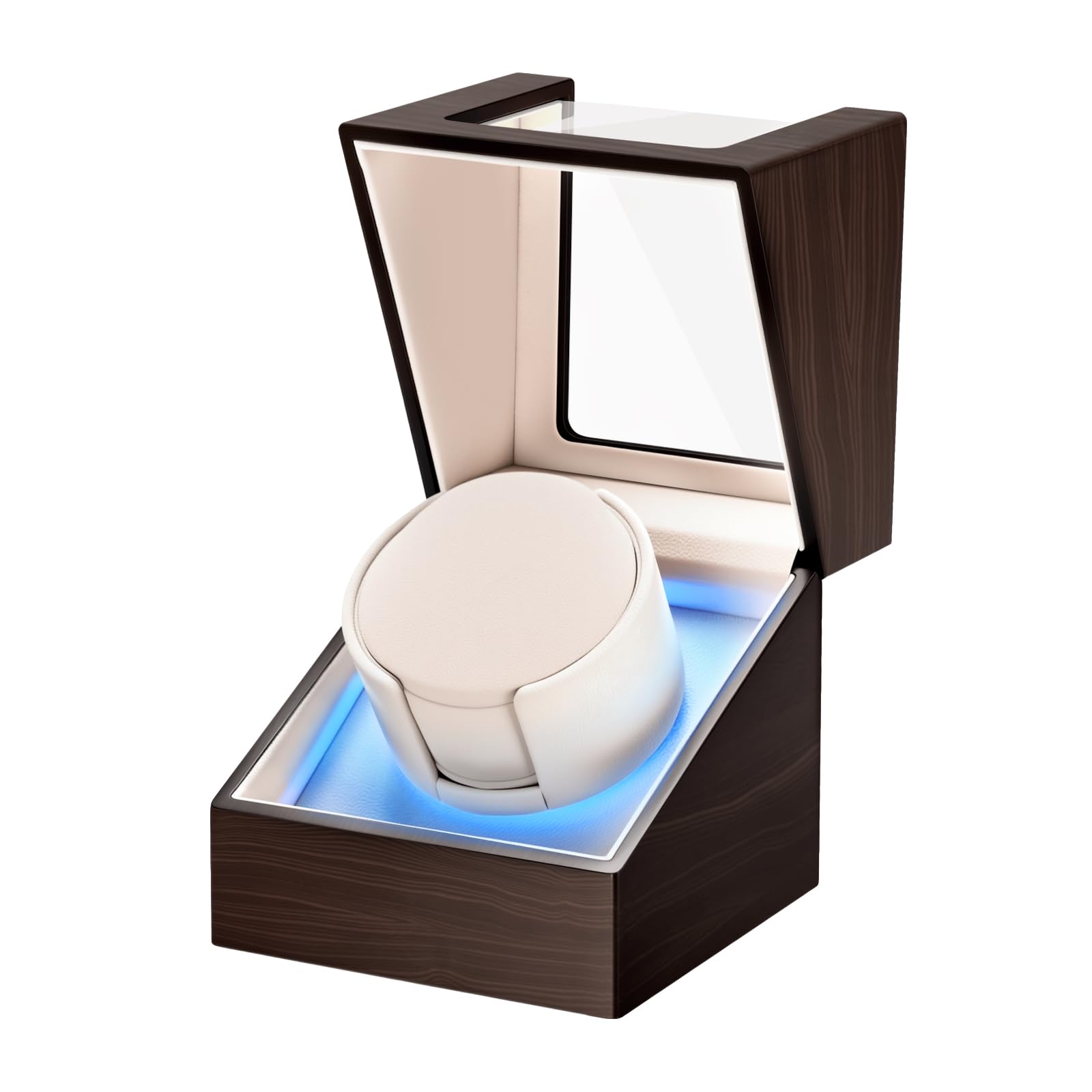 Uhrenbeweger für Automatikuhren, Single Maple Braun Holz Uhrengehäuse, Automatischer Uhrenbeweger mit weichem LED-Licht, Selbstaufziehende Uhrenbox mit leisem japanischem Motor, Premium-Geschenk für