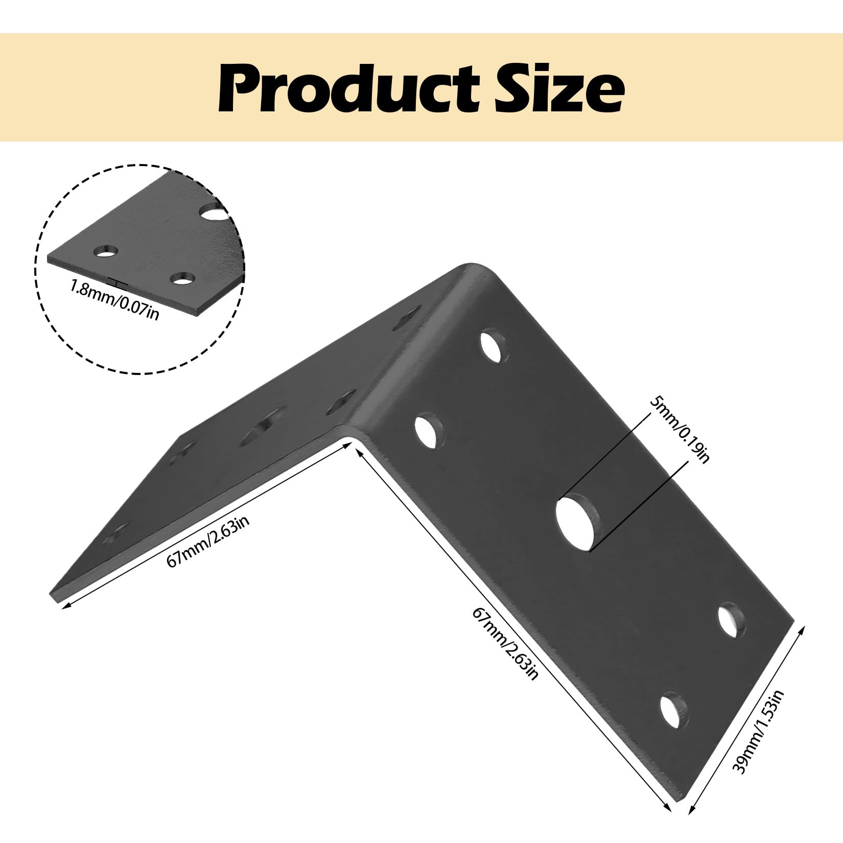 10 Pcs Metal Angle Brackets for Wood Heavy Duty Corner Connectors for Wood Right Angle L Brackets for Timber L Shaped Connectors for Fixing Joining Furniture Shelves 2.6x2.6x1.5" - Image 2