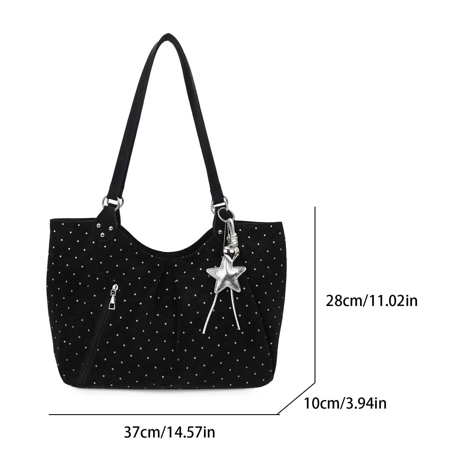 Bolso de mano de piel sintética con lunares con colgante estrella, bolso bandolera espacioso estilo para diario y trabajo