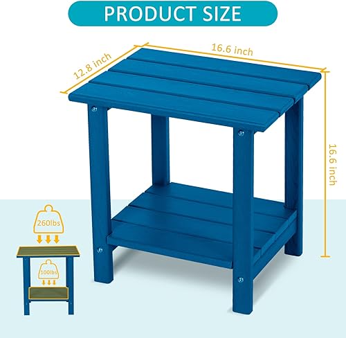 Miniatura 3 de Mesa auxiliar para exteriores de 2 niveles con veta similar a la madera, mesa auxiliar Adirondack de HDPE de 16.6 pulgadas, mesa auxiliar resistente
