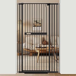 Xifamniy 61.02\" Extra Tall Cat & Dog Gate, Wide Pressure Mounted Auto Close, Extra Wide, Metal, Black