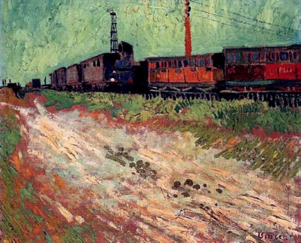 鉄道風景 油彩画 印象派風 鉄道風景 油彩画 印象派風