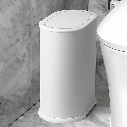 Miniatura 8 de Anzoymx Botes de basura para baño, de acero inoxidable, color negro, con tapa desplegable, de 1.8 galones, a prueba de perros, papelera estrecha,