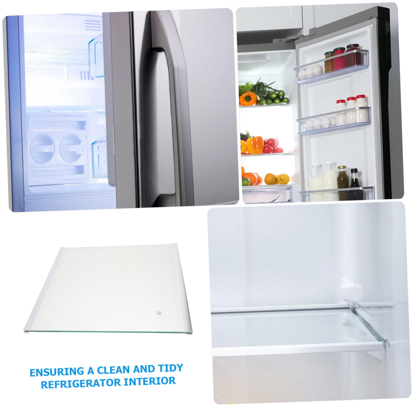 jojofuny Estante de Vidrio Templado Transparente Borde Envuelto para Refrigerador, Optimización de Espacio y Mayor Visibilidad, Adecuado para Congelador y Alimentos Frescos