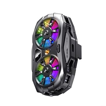 Mobile Phone Cooler with Dual Semi-Conductor Cooling, RGB Backlight, AI Temp Control for Gaming, Quiet 40dB Fan for 6.5-8.5cm Phones Black