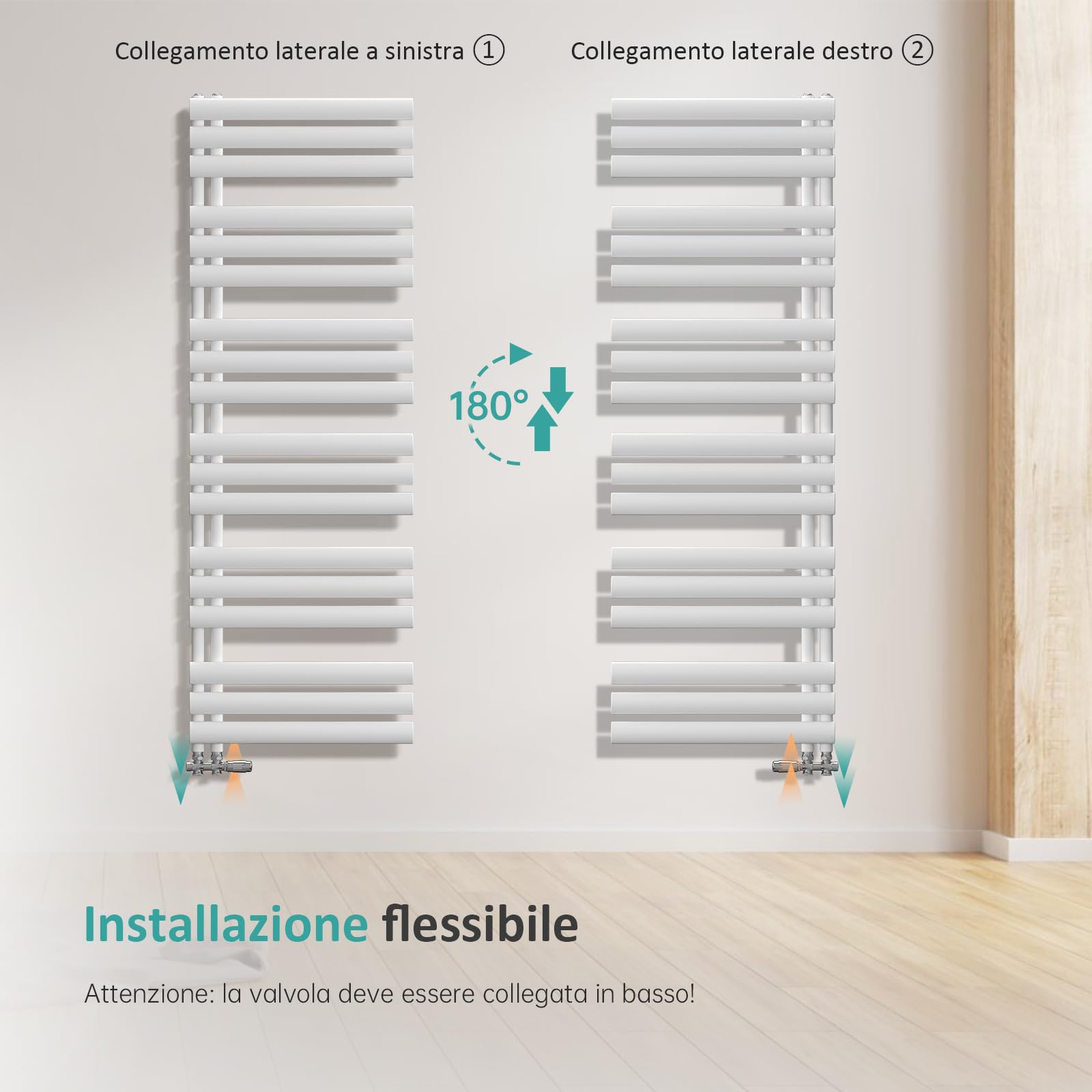 EMKE Scaldasalviette bagno ad acqua calda,tubo ovale,143x40cm,Bianco | radiatore da bagno a tubo ovale, scaldasalviette da bagno, termoarredo bagno acqua calda, 484W