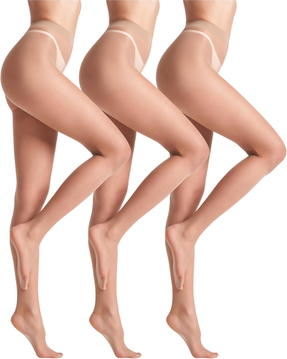 leg elegant 3 Pairs 20D Women's Sheer Tights Ultra Sheer Pantyhose with Control Top Medium Nude