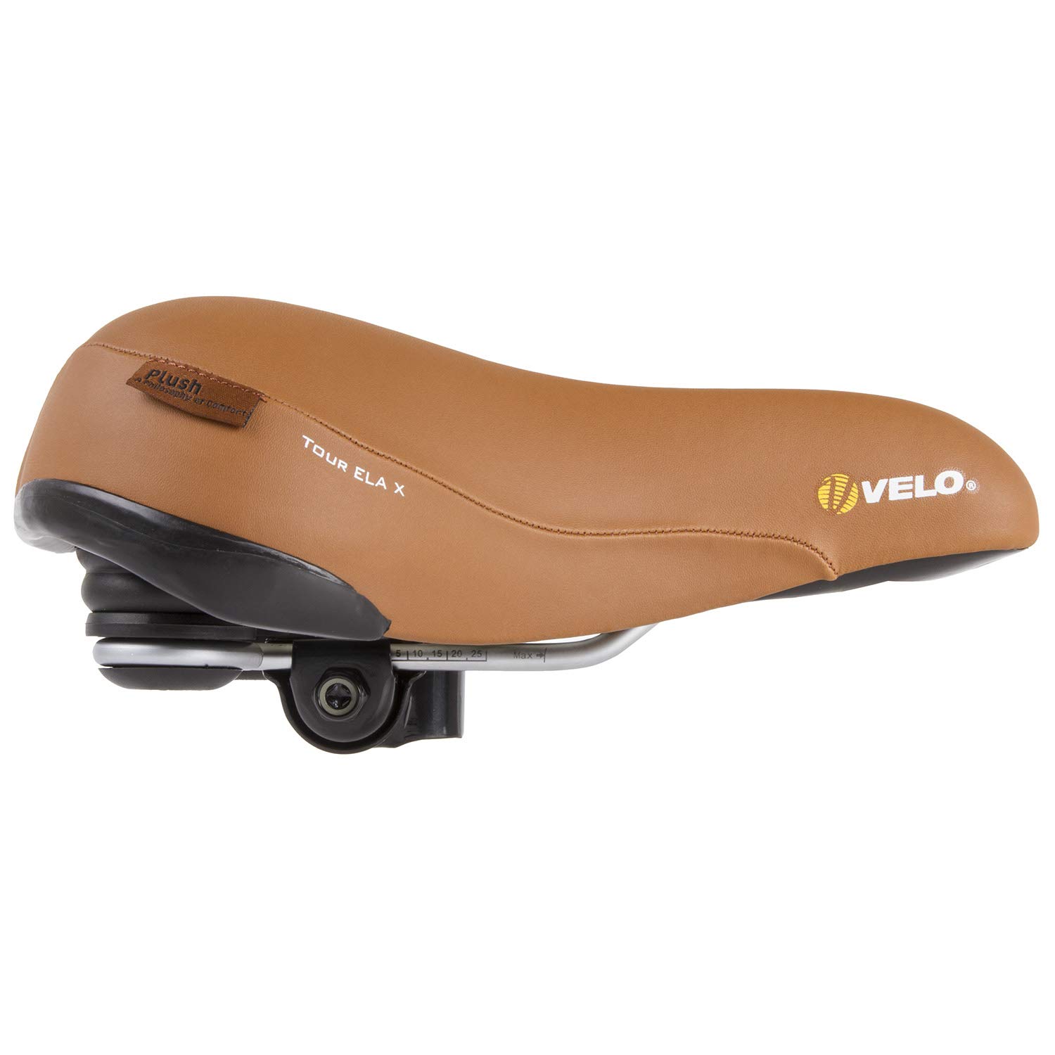 VELO Siodełko Velo Tour Ela X, siodełko rowerowe, siodełko turystyczne, ARC-TECH amortyzujące wstrząsy zawieszenie ramowe, stabilna 2-komponentowa powłoka, ochrona przed ścieraniem, w zestawie z zaciskiem siodełka, 260 x 220 mm, brązowe