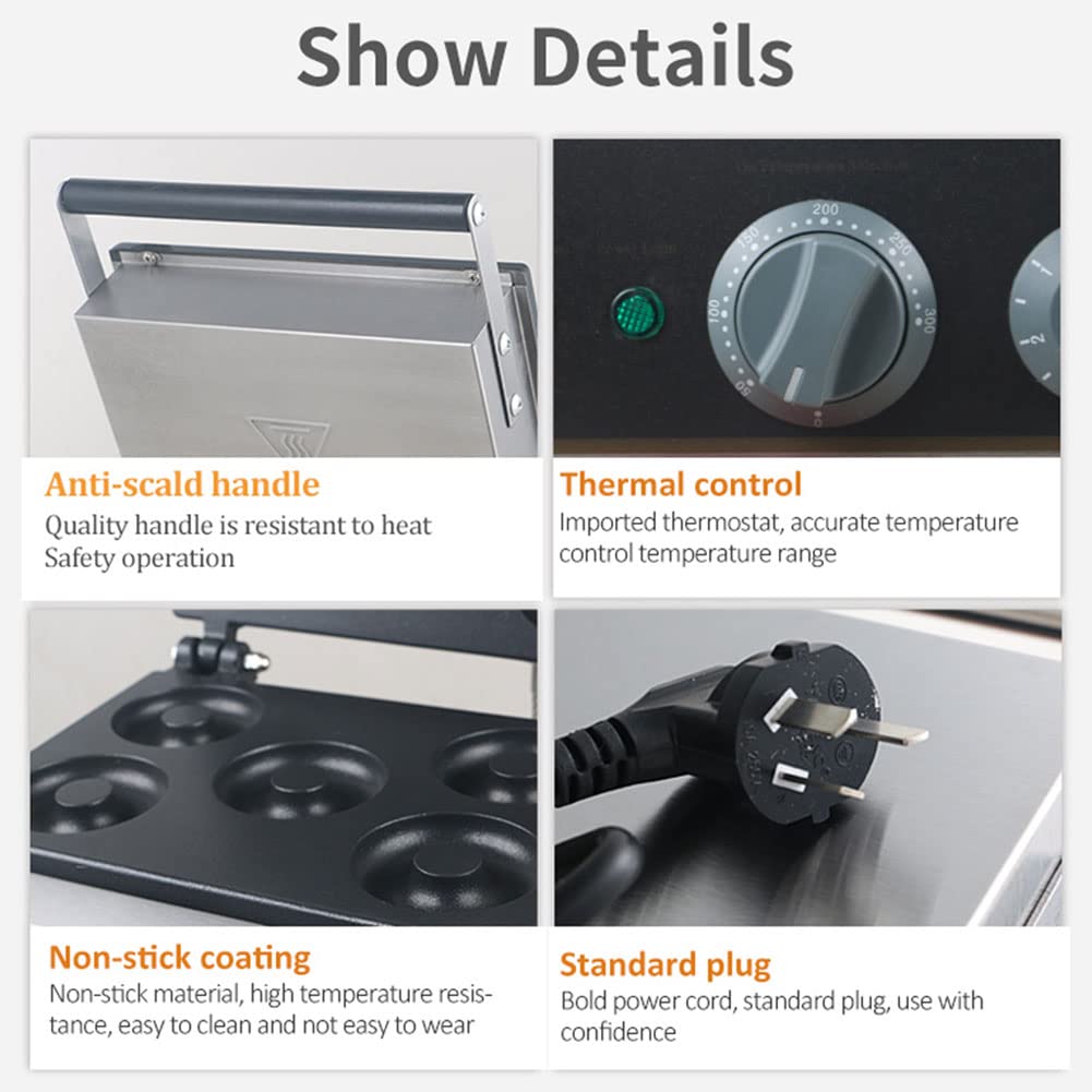 Máquina Eléctrica De Donuts De Acero Inoxidable De 1550 W, Máquina De Donuts Comercial, Donuts De 6 Agujeros para Uso En Cocina Y Negocios, Máquina De Donuts con Calefacción De DOB