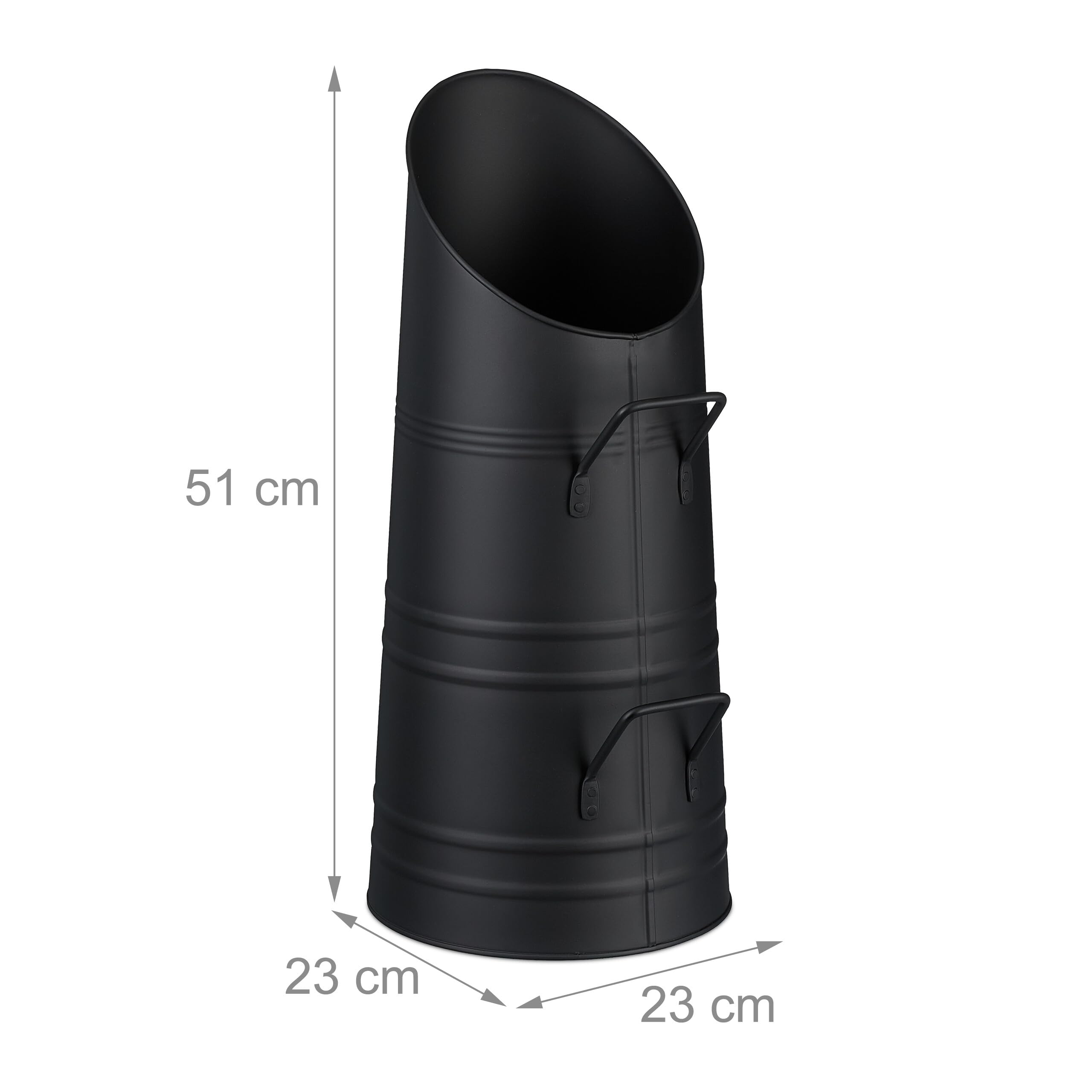 Relaxdays Contenitore Porta Carbone da Camino, Secchio per Pellet Caminetto, Secchiello Portacenere da 9 L, Ferro, Nero