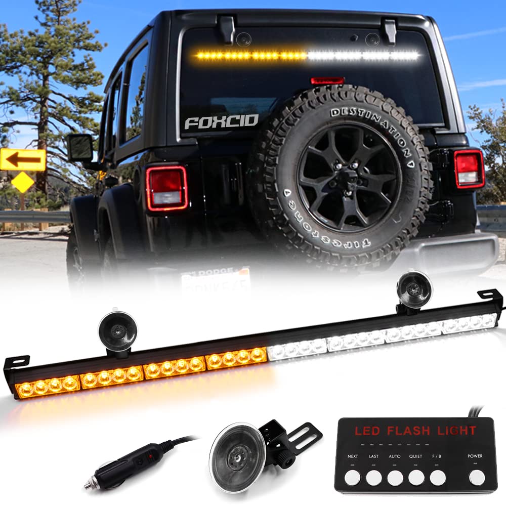 FOXCID 32 LED Strobe Emergency Traffic Advisor Light Bar,Digital Display Control Windshield Rooftop Safety Caution Warning Directional Lights Trucks