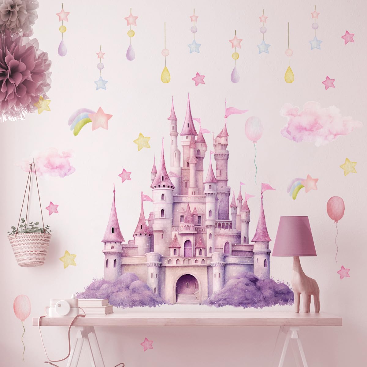 FUFUQUARE Fairy Castle Wall Stickers Dreamy Pink Balloon Star Peel and Stick Wall Decals Removable DIY Vinyl Decor for Baby Kids Bedroom Living Room - Image 4