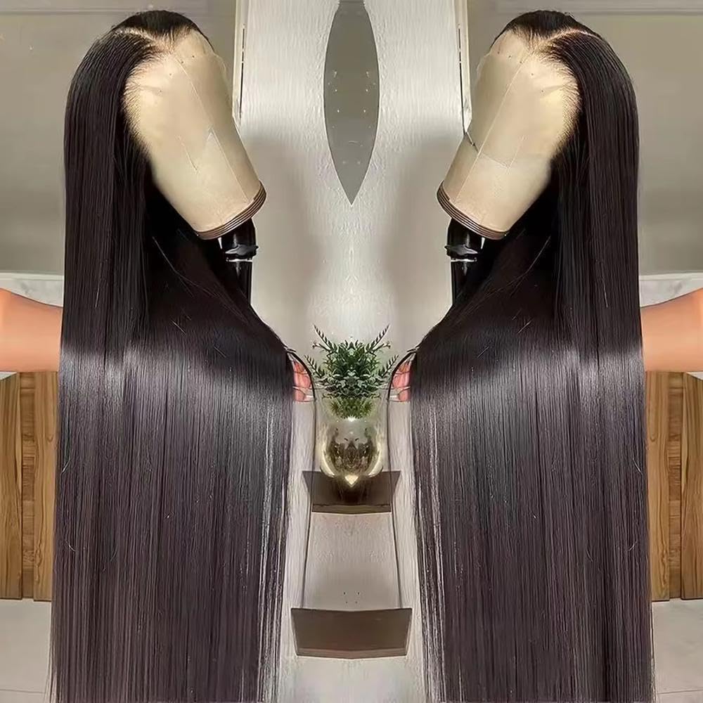 Haarpflege 13X4X1 HD Full Lace Front Lange Gerade Schwarze Perücke Für Frauen Vorgezupft
