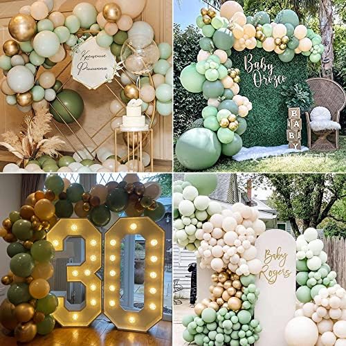 Balloon Arch Sage Green,Balloon Garland Arch Kit Avocado Green Mint Green White Gold Latex Balloons Pack 103pcs for Birthday Baby Shower Wedding Jungle Safari Party Graduation Decorations