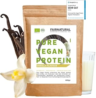 FAIRNATURAL Bio Veganes Proteinpulver Vanille ohne Soja [600G] 5K Protein Pulver Laktosefrei - Vegan Protein Powder - Pflanzliches Proteinpulver - Regional aus DE - Proteinshake Vegan - Eiweißpulver