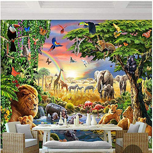 Preisvergleich Produktbild WCXBH Tapete Regenbogengrünholz-Papageienelefanttier Wandbild Selbstklebende Kinderzimmer Schlafzimmer Tapete 3D Wohnzimmer Sofa Schlafzimmer Tv Hintergrund Wandmalerei Tapete Deko(B)350×(H)256cm