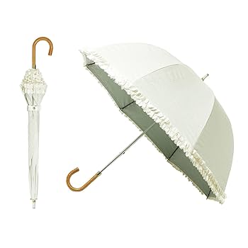 未使用級✨ランバンオンブルー 大判ドビーフリル晴雨兼用日傘 雨傘 長傘 ホワイト MOONBAT｜LANVIN en Bleu(ランバン オン ブルー)ドビーフリル