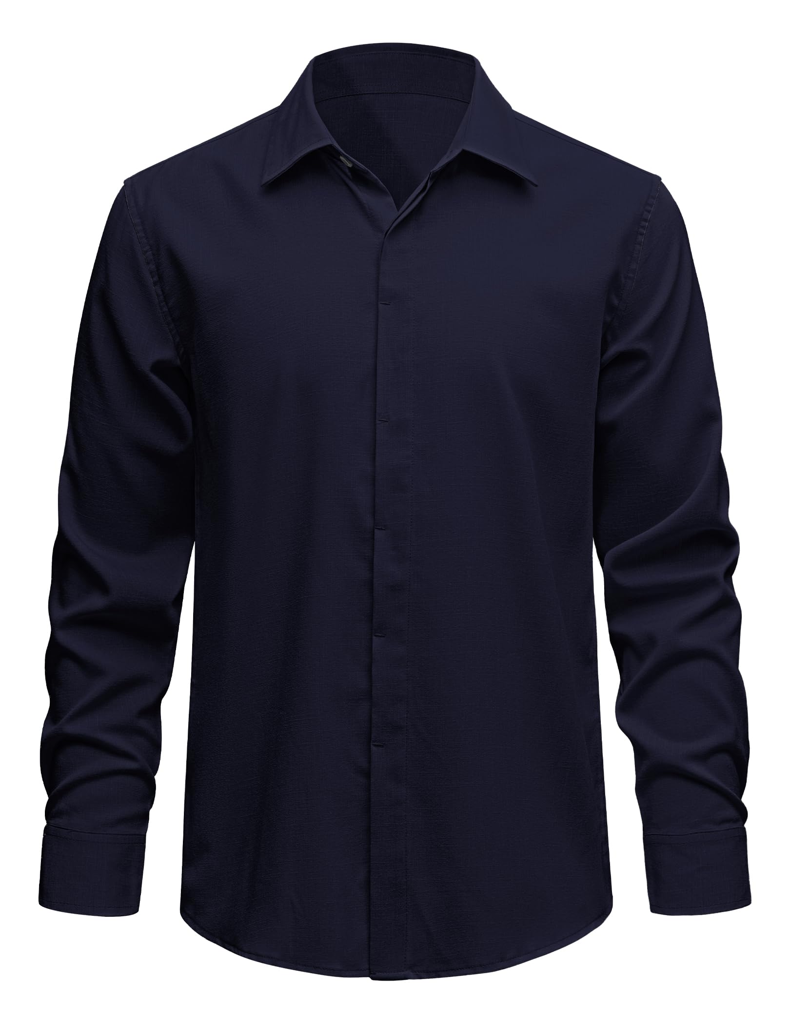 TARAINYA Camicia Uomo Lino Manica Lunga Estiva Regular Fit con Bottoni Nascosti