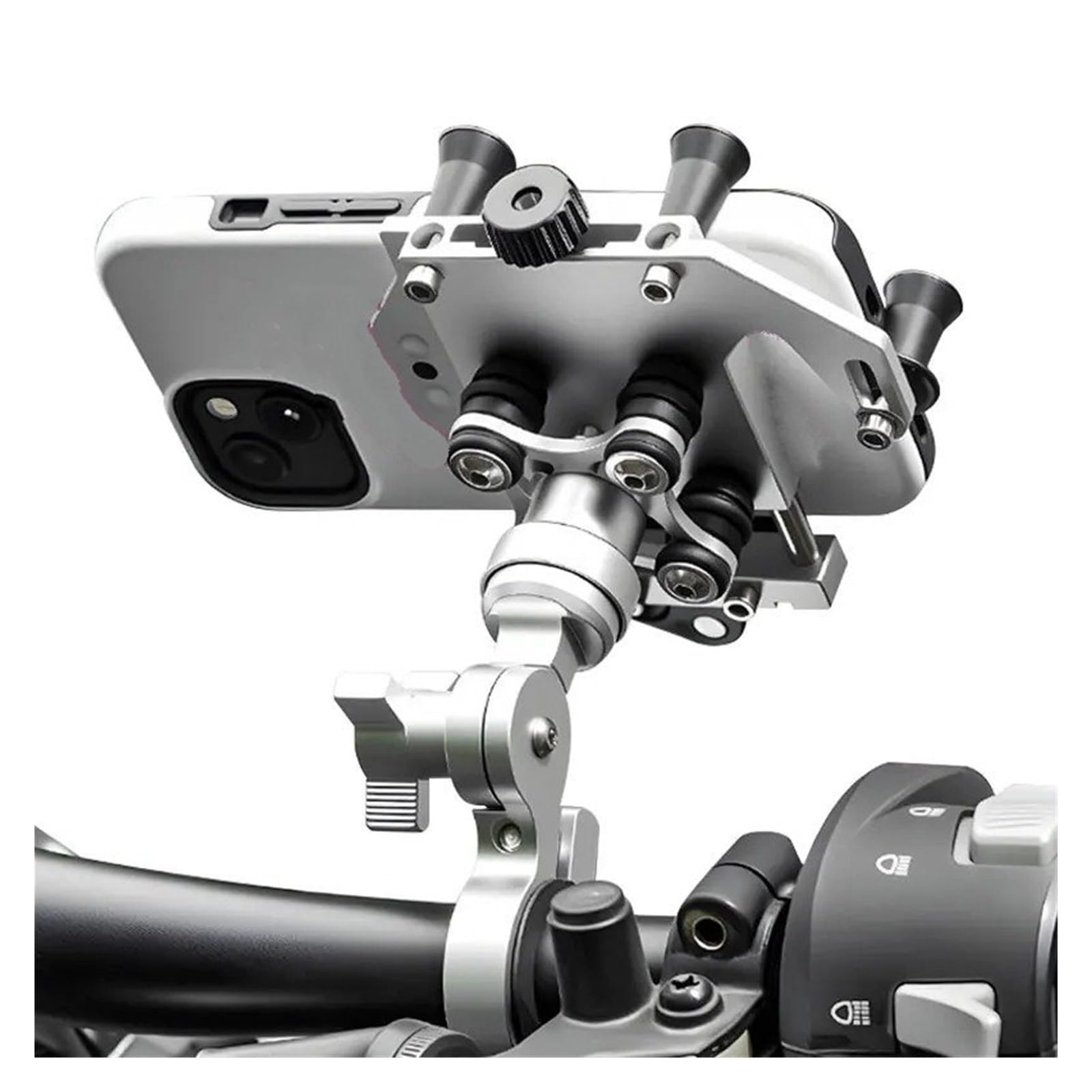 Supporto Per Telefono Moto Cavalletto Mobile Per Moto Staffa GPS per moto | Lega Con Ammortizzatori Supporto Per Telefono Per Moto Staffa Di Navigazione Per Moto Per Bici(Silvery)