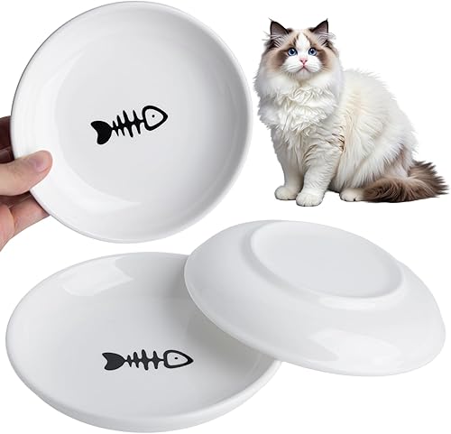 Miniatura 9 de Juego de 6 cuencos de comida para gatos, cuencos de cerámica para gatos, antifatiga y antibigotes, platos anchos y poco profundos para alimentos Sin